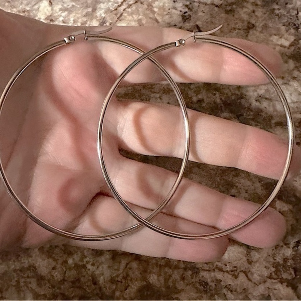 925 sterling silver Extra large Hoop Earrings 65mm huge oversized big $119
